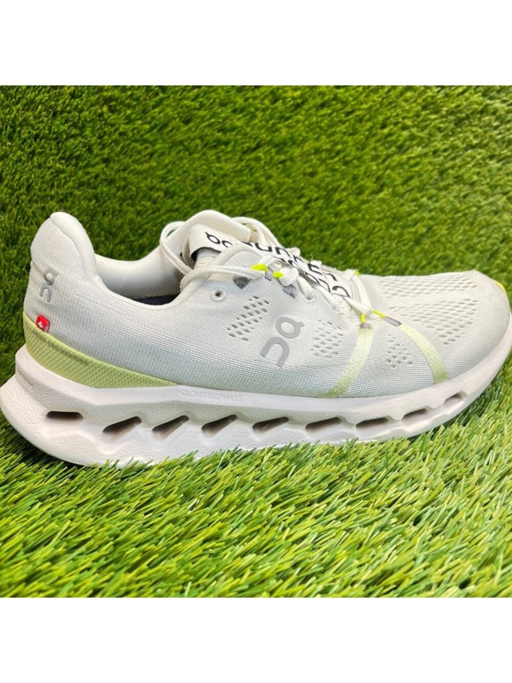 On Cloudsurfer Womens Size 10 White Lime Green Athletic Running Shoes Sneakers